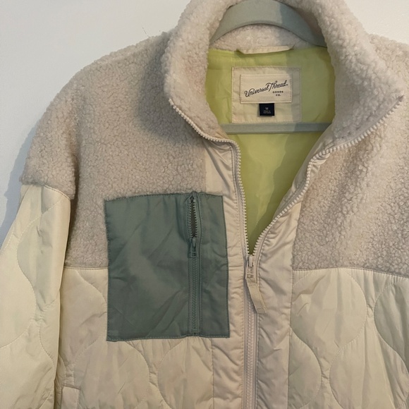 Universal Thread Full Zip Sherpa Nylon Jacket Cream Teal - Picture 4 of 14